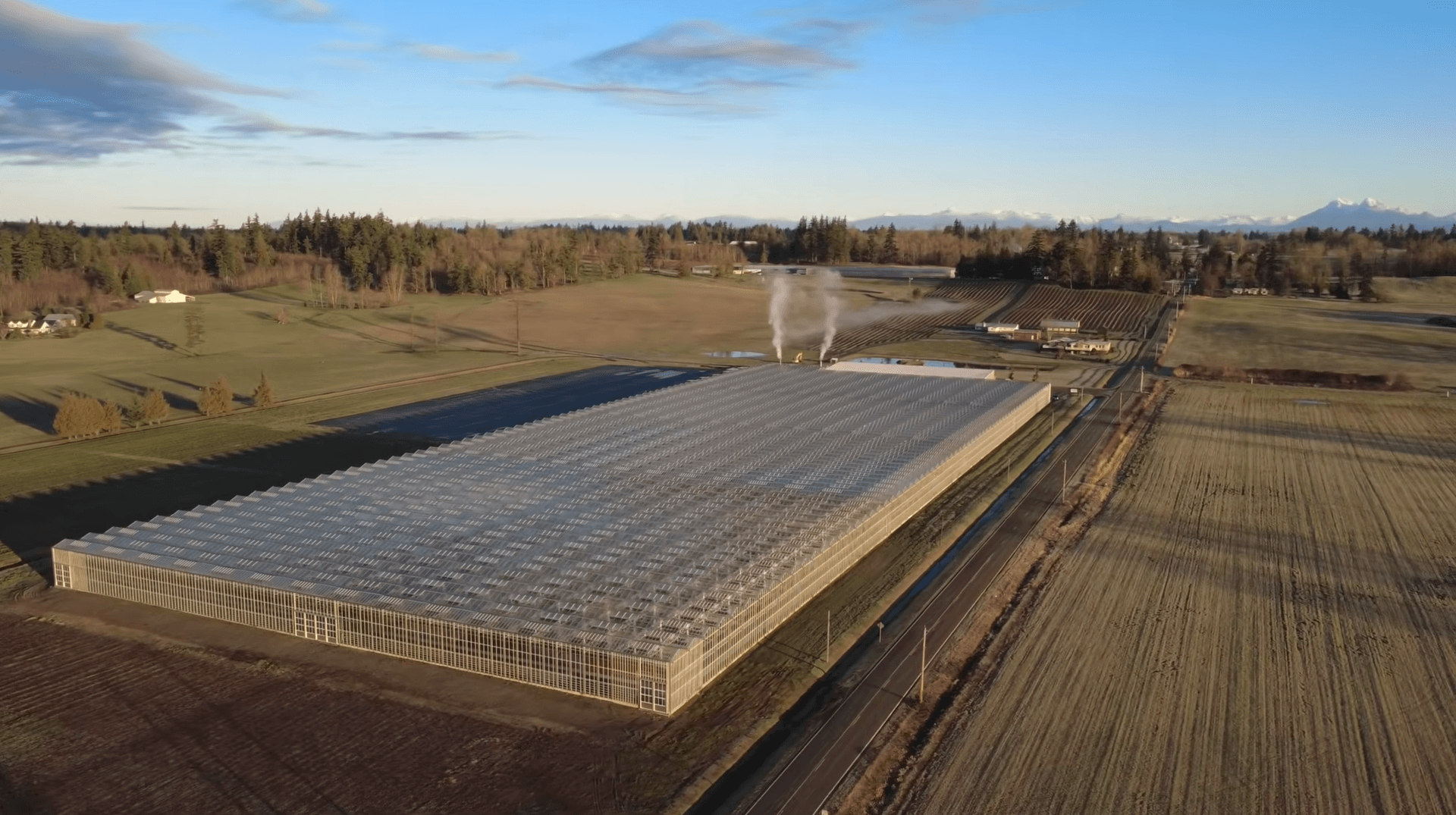 arial shot of greenhouse